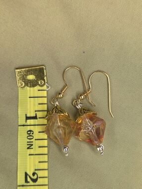 Amber Orange Beaded Dangle Earrings Gold Tone